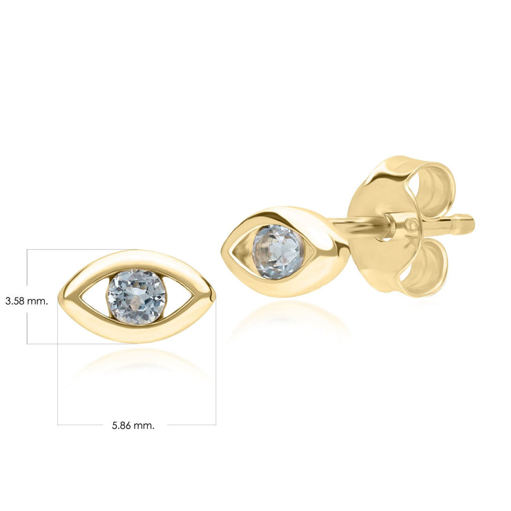 Boucles d'Oreilles Clou ECFEW™ Dainty Evil Eye Topaz Bleu en Or jaune 375