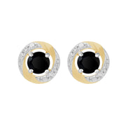 Boucles d'Oreilles Clou Onyx Noire Classique Or Blanc 375 et Ear-Jacket Halo Diamant Or Jaune 375