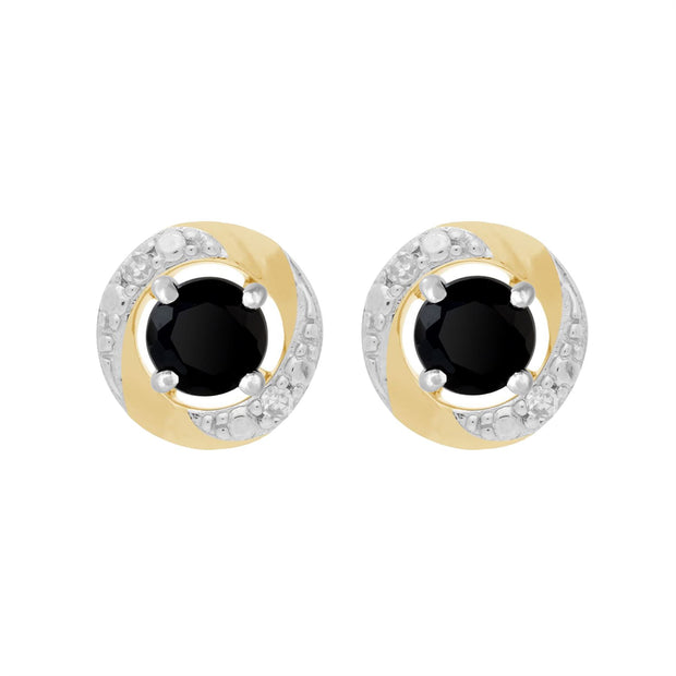 Boucles d'Oreilles Clou Onyx Noire Classique Or Blanc 375 et Ear-Jacket Halo Diamant Or Jaune 375