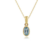 Pendentif Classique Or Jaune 375 Saphir Bleu Clair Oval