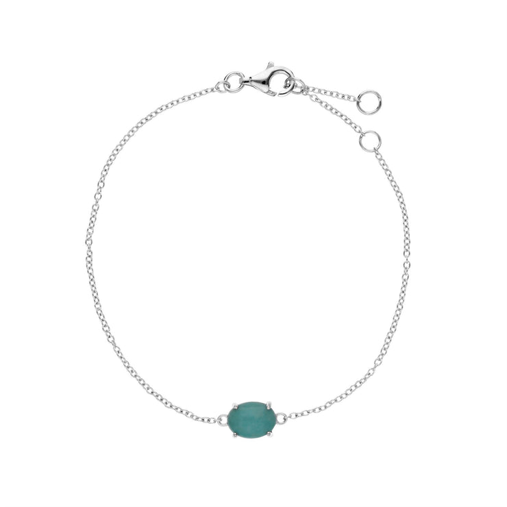 s Argent Sterling Amazonite Pierre Unique Ovale 19cm Bracelet