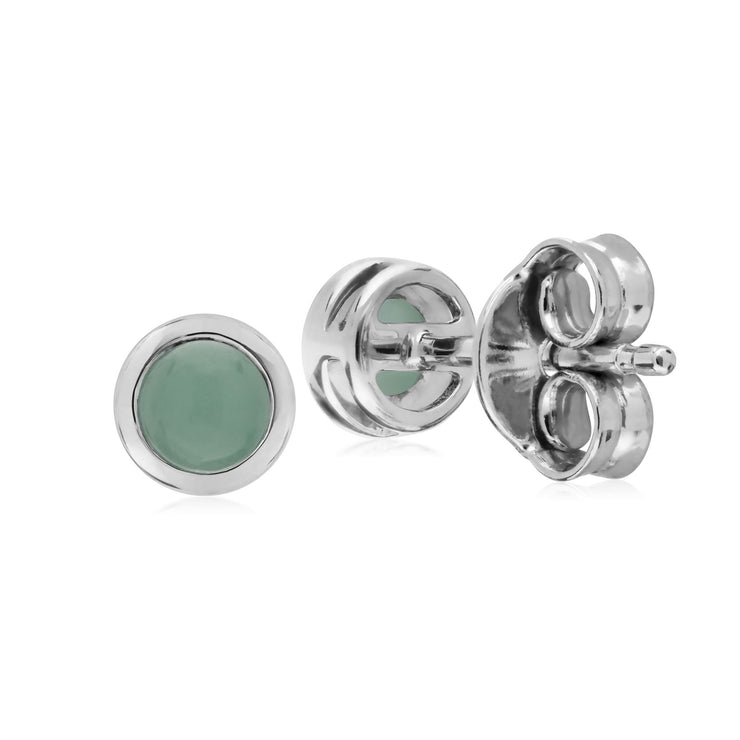Boucles d'Oreilles Clou en Argent 925 avec Jade Verte Ronde