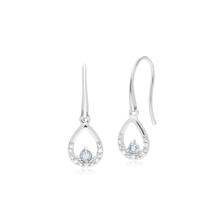 s 9 CT or Blanc Unique Aigue-Marine & Boucles D'Oreilles Diamant Poire