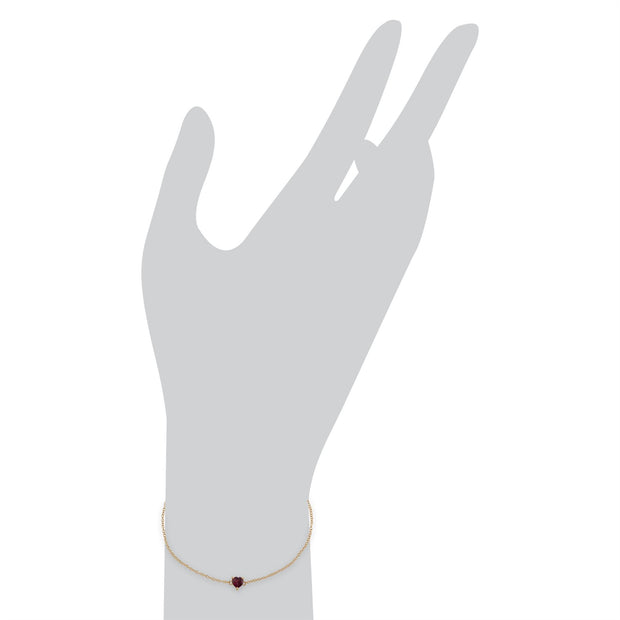 Bracelet Classique Or Jaune 375 Grenat Rhodolite Cœur serti griffe