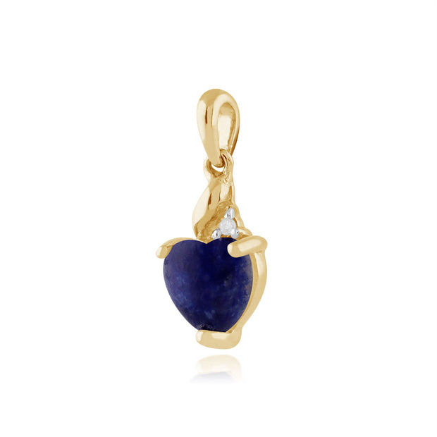 Pendentif Coeur Classique Or Jaune 375 Lapis Lazuli et Diamant