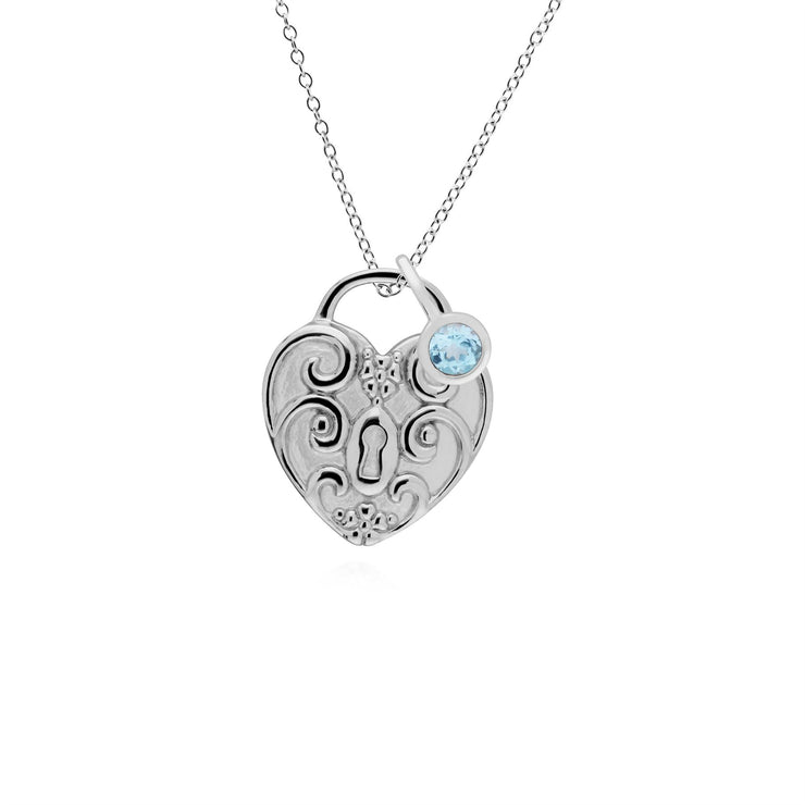 Pendentif Classique Cadenas Cœur Torsadé Argent 925 et Charms Topaze Bleue