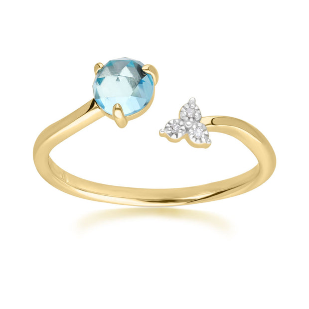 Bague Ouverte Classique Topaze Bleu Suisse Clair en Or Jaune 375