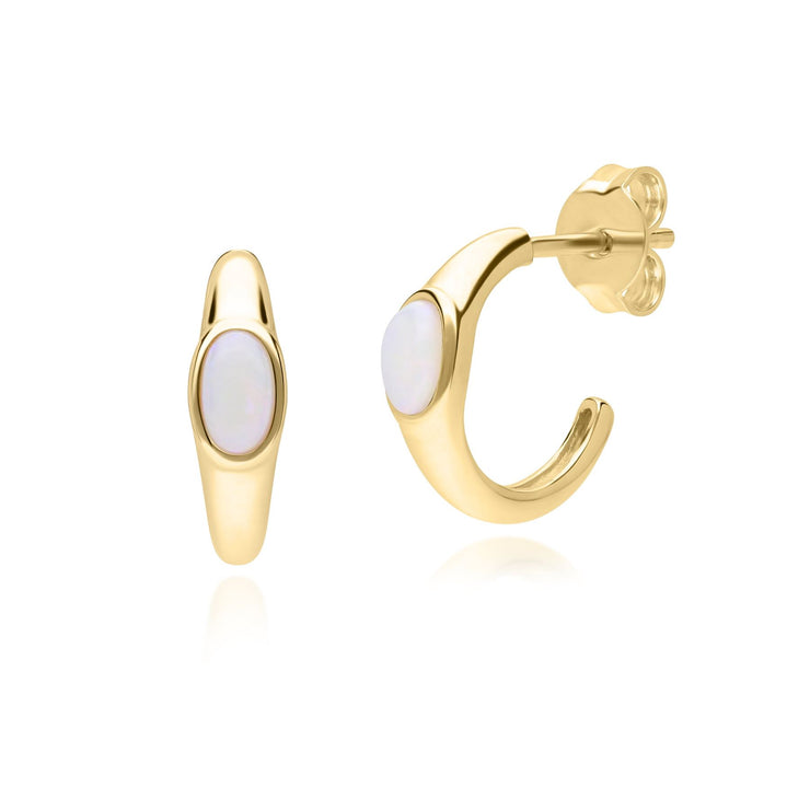 Boucles d'Oreilles Ovales Modern Classic Argent 925 doré à l'or fin avec opale ovale