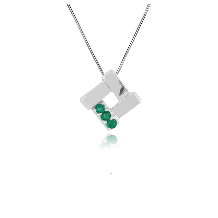 Pendentif Croisé Carré Classique Argent 925 Trois Emeraude