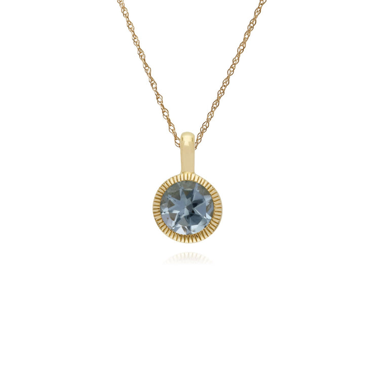 Topaze Bleu Collier, 9 CT or Jaune Unique Pierre Topaze Bleue Rond Milgrain Pendentif sur 45cm Chaîne