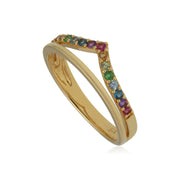 Bague V Arc-en-Ciel Argent 925 Plaqué Or