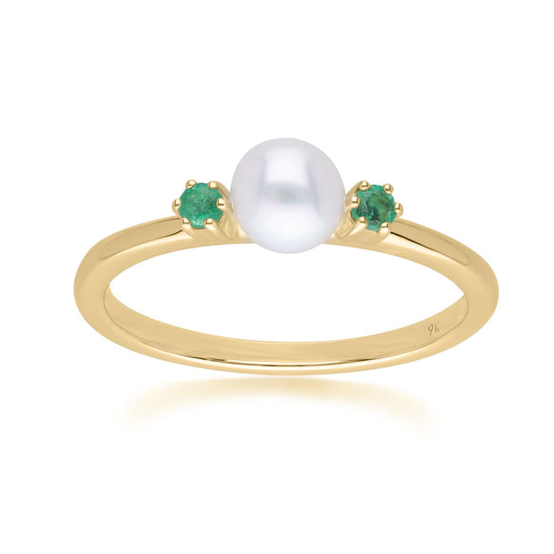 Bague Modern Pearl Or Jaune 375 avec Perle et Emeraude Ronds