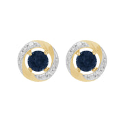 Boucles d'Oreilles Clou Saphir Bleu Classique Or Jaune 375 et Ear-Jacket Halo Diamant