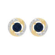 Boucles d'Oreilles Clou Saphir Bleu Classique Or Jaune 375 et Ear-Jacket Halo Diamant