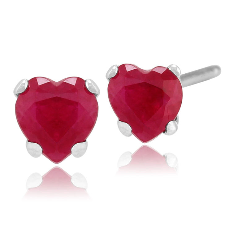 Boucles d'Oreilles Clou Coeur Classique Or Blanc 375 Rubis