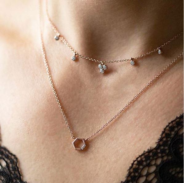 Collier Pavé Diamant Hexagone Or Rose 375