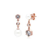 Boucles d'Oreilles Pendantes Asymétriques Perle Moderne Argent 925 Plaqué Or Perle et Topaze Blanche