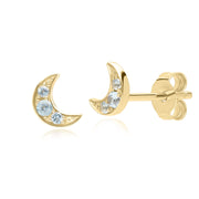 Boucles d'Oreilles Clou Lune Night Sky en Or Jaune 9 Carats avec Topaze