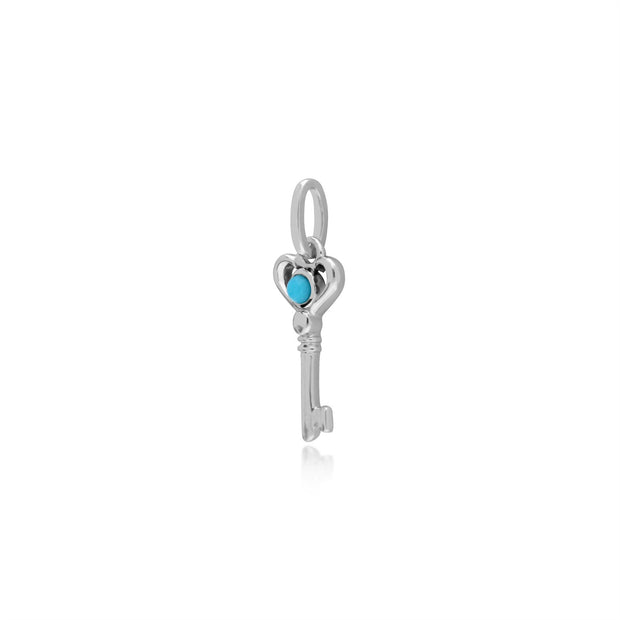 Pendentif Classique Argent 925 Petite Clé avec Turquoise Rond