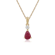 Pendentif et Boucles d'Oreilles Clou Classique Or Jaune 375 Rubis Poire et Diamant