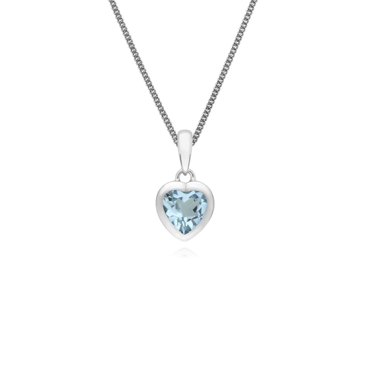 Argent Sterling Pierre Unique Topaze Bleu Coeur Pendentif sur 45cm Chaîne