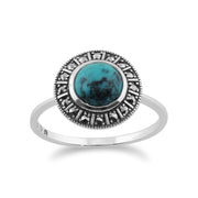 Gemondo 925 Sterling Silver Art Déco 0.97ct Turquoise & Marcassite Bague
