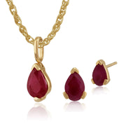Pendentif et Boucles d'Oreilles Clou Classqiue Or Jaune 375 Rubis Poire