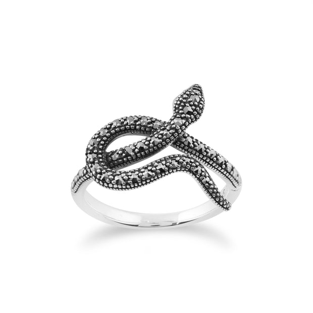 Gemondo Bague Art Nouveau, Argent Massif 925 0.42ct Marcassite Art Nouveau Design Serpent Bague