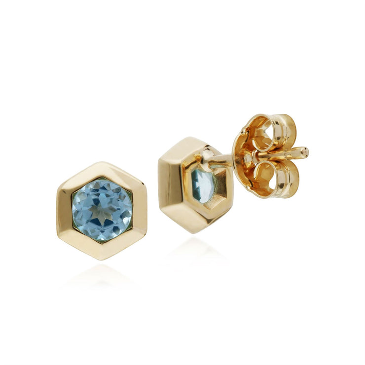 Aigue-Marine Boucles D'Oreilles, 9 CT or Jaune Aigue-Marine Hexagone Boucles D'Oreilles