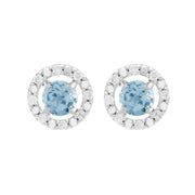 Boucles d'Oreilles Clou Topaze Bleue Classique Or Blanc 375 et Ear-Jacket Rond Diamant