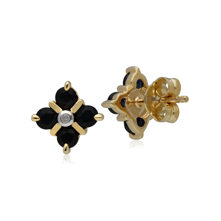 Boucles d'Oreilles Clou Infini Classique Or Jaune 375 Saphir et Diamant