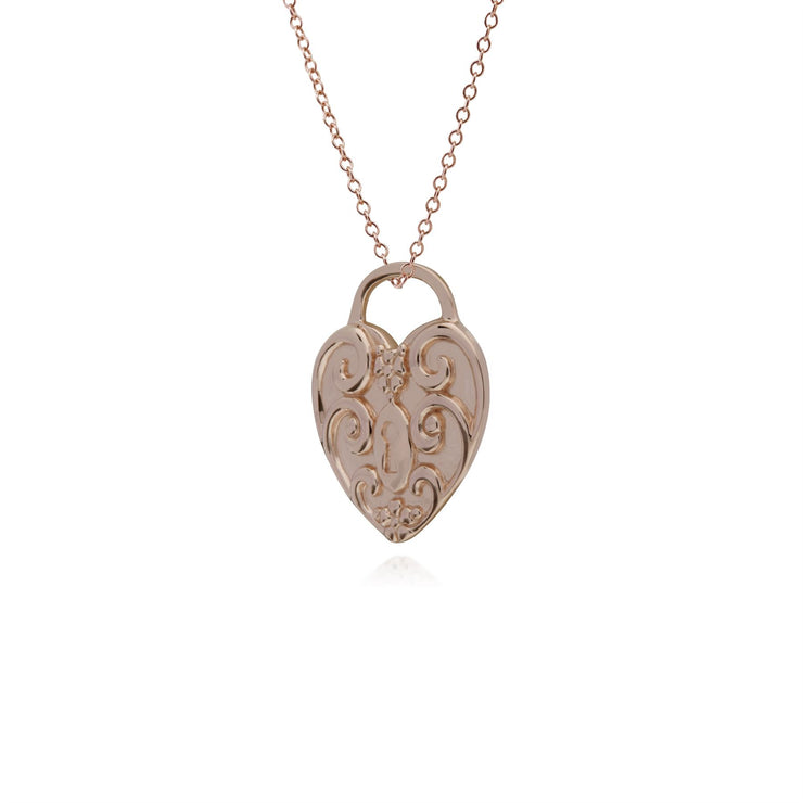 Collier Argent, Plaqué or Rose Argent Sterling Volutes Cœur Cadenas Charme Pendentif sur 45cm Chaîne