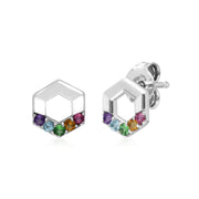 Boucles d'Oreilles Clou Arc-en-Ciel Argent 925