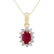 Pendentif et Bague Oval Classique Or Jaune 375 Rubis et Diamant Halo Cluster