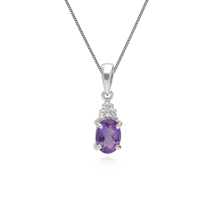 Pendentif Classique Argent 925 Améthyste Ovale et Topaze blanche