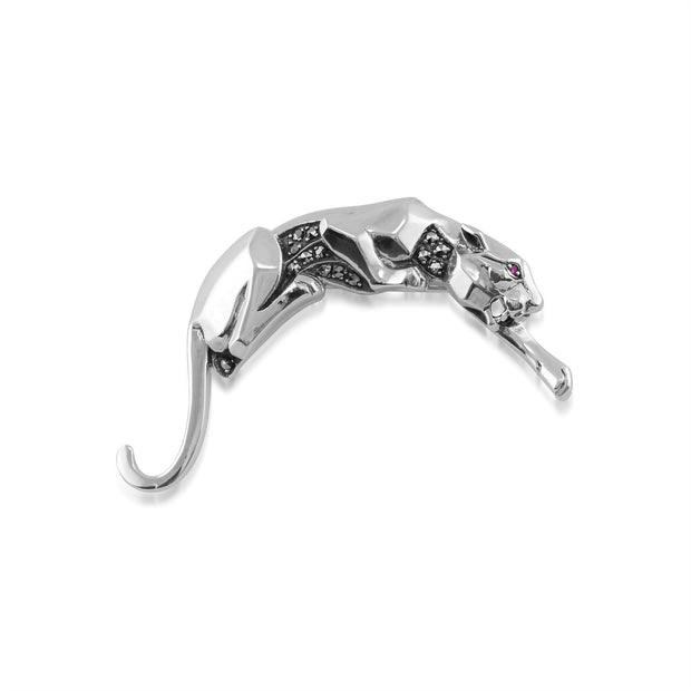 Broche Panthère Style Art Déco Argent 925 Rubis et Marcassites Ronds