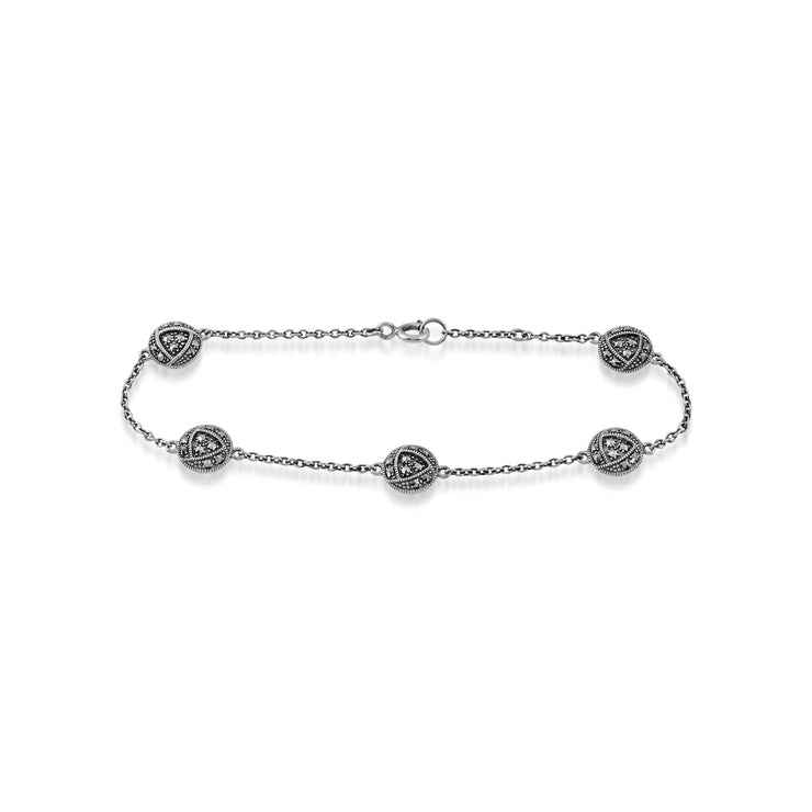 Bracelet Style Rennie Mackintosh Argent 925 Cinq Roses Marcassite