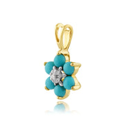 Pendentif Floral Or Jaune 375 Turquoise Rond et Diamant