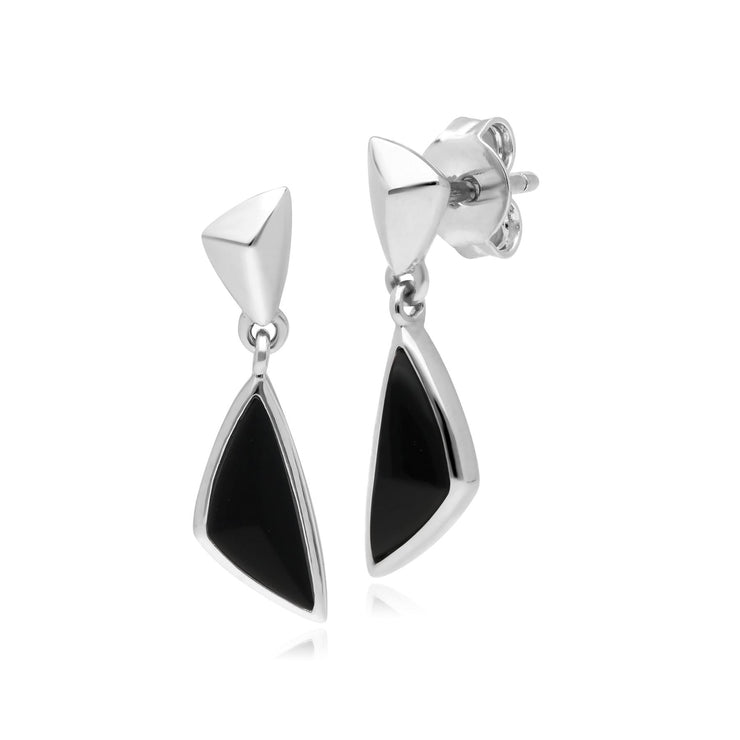 Boucles d'Oreilles Mini Pendantes Argent 925 Onyx Noire