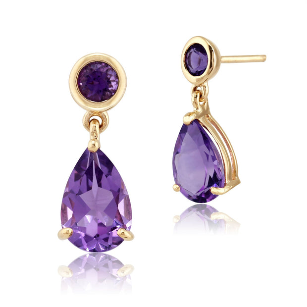 Boucles d'Oreilles Pendantes Classique Or Jaune 375 Améthyste Poire