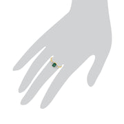Bague en Or Jaune 9ct avec Emeraude Baguette et Diamants Ronds