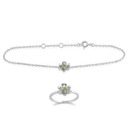 Bracelet et Bague Marguerite Style Floral Argent 925 Péridot Rond