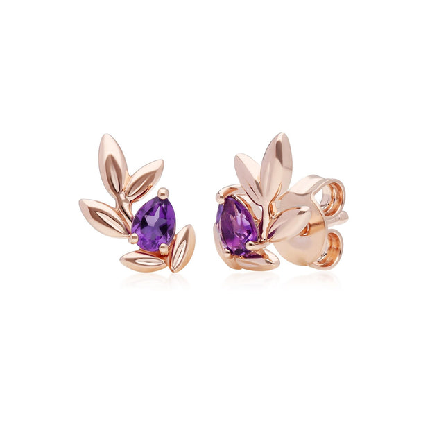 Boucles d'oreilles Clou O Leaf Or Rose 375 Améthyste