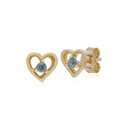 Topaze Bleu Boucles D'Oreilles, 9 CT or Jaune Unique Pierre Topaze Bleue Boucles D'Oreilles Puces Coeur