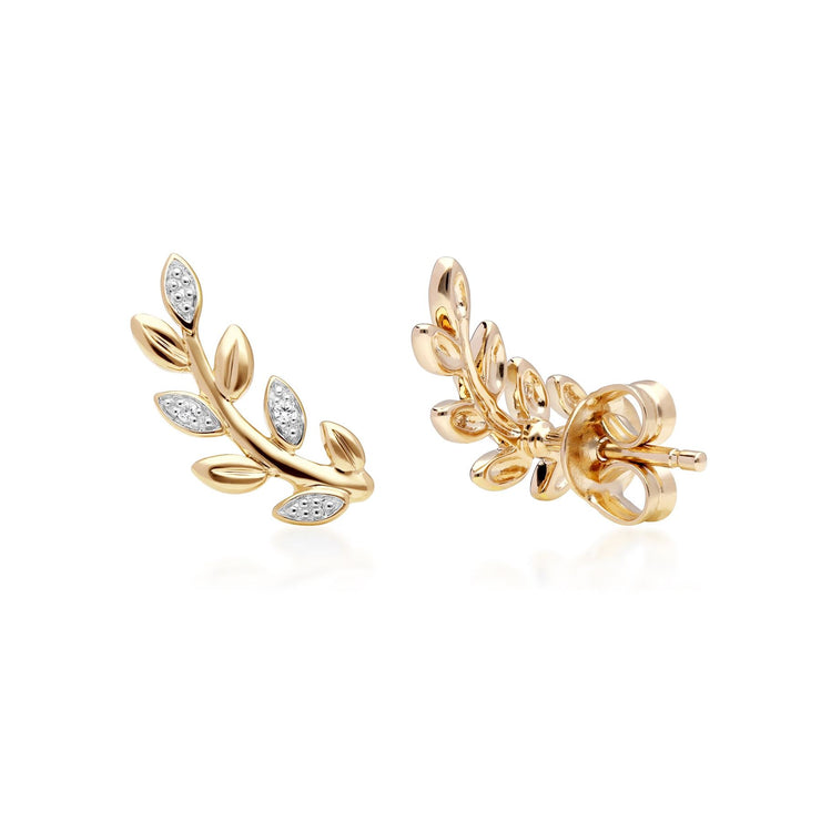 Boucles d'Oreilles Clou O Leaf Or Jaune 375 Diamant