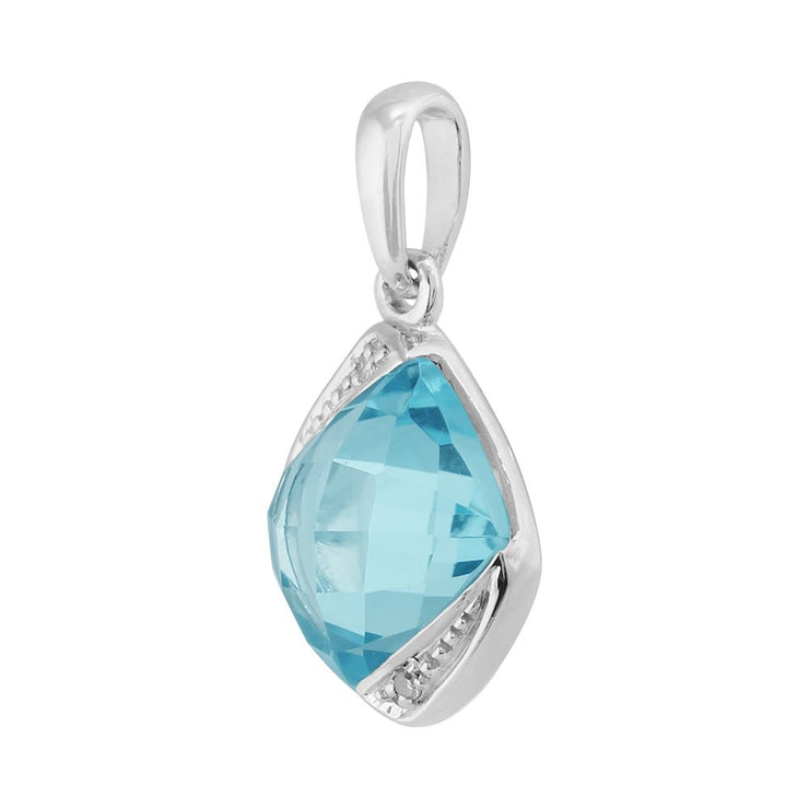 Argent Sterling 2.30ct Coupe Coussin Naturel Topaze Bleu Et Diamant pendentif sur chaîne