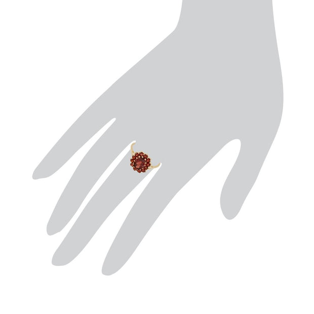 9 Ct Or Jaune 2.00ct CT GRENAT NATUREL Classique Ovale Bague style grappe