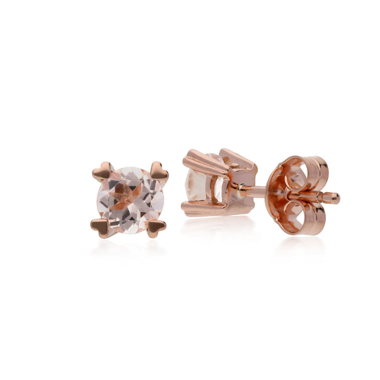 Boucles d'Oreilles Classique Or Rose 375 Morganite ronde sertis griffe fa�on c�ur