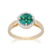 Gemondo 9ct Yellow Gold Emerald Cluster and Diamond Halo Ring