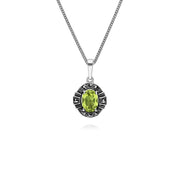 Pendentif et Bracelet Style Art Déco Argent 925 Péridot et Marcassite Cluster Oval